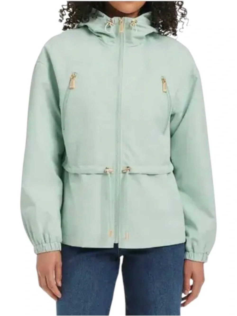 KATE SPADE NEW YORK Crop Hooded Rain Jacket - Frosted Aqua Size L